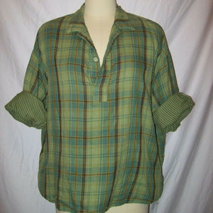 CP Shades Double Gauze Green Plaid/Check Tunic Top